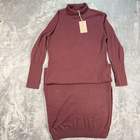 Quince Women's 100% Cashmere Turtleneck Sweater Maxi Dress Maroon Size M NWT - Picture 4 of 14